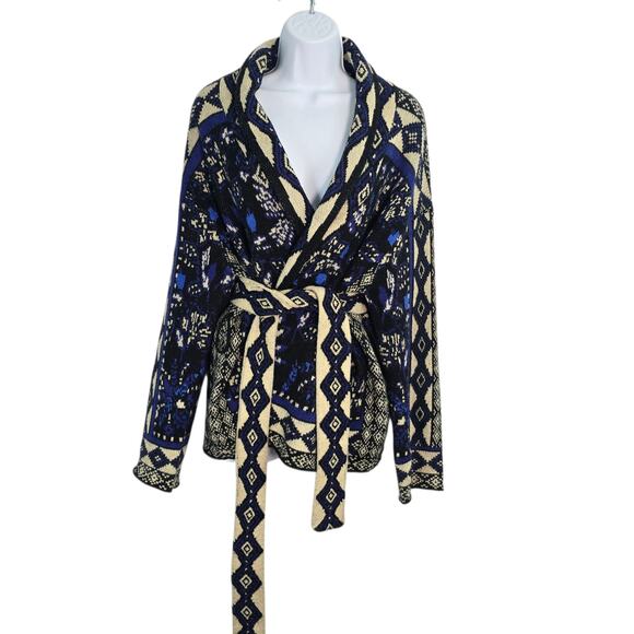 FARM Rio Macaw Forest Beaded Fringe Tie-Belt Cardigan Sweater M - Picture 2 of 10